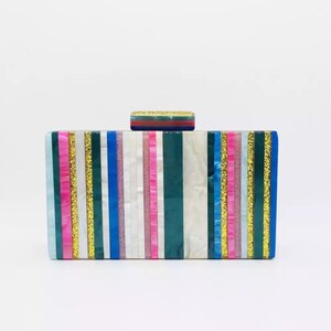 Multicolored striped acrylic clutch, Multicolored acrylic clutch, Pearlescent striped clutch, Retro clutch, Party clutch, Evening clutch image 2