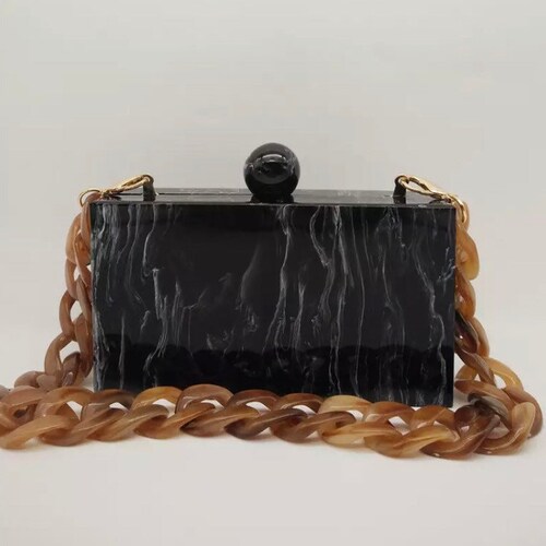 Black Marble Acrylic Clutch With Acrylic Chain Evening Etsy