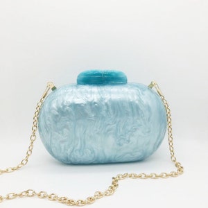 Aquamarine blue oval acrylic clutch, Baby blue clutch, Pearlescent Oval Acrylic Clutch, Baby shower clutch, Evening Clutch