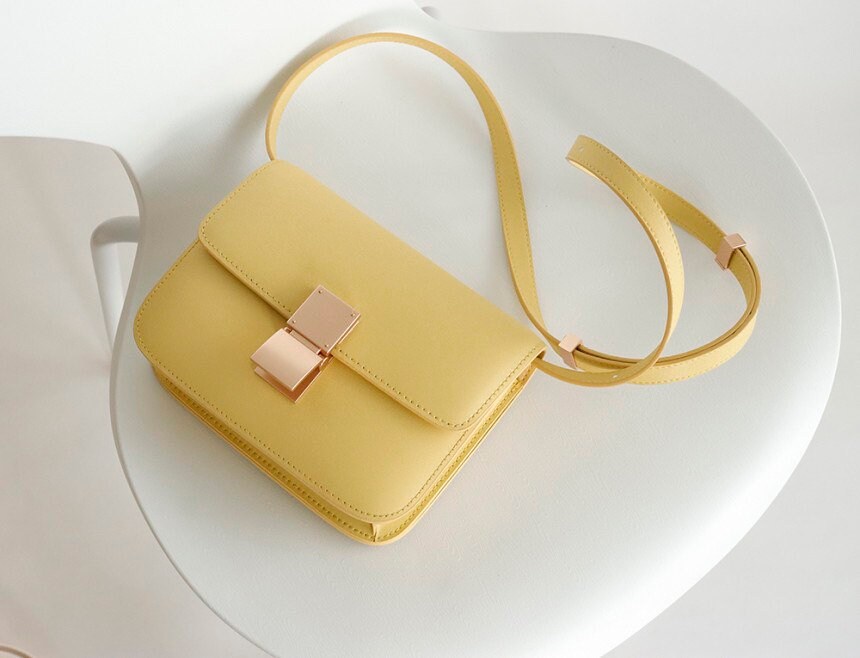 Genuine Cowhide Leather Bag Minimal Box Crossbody Bag - Etsy
