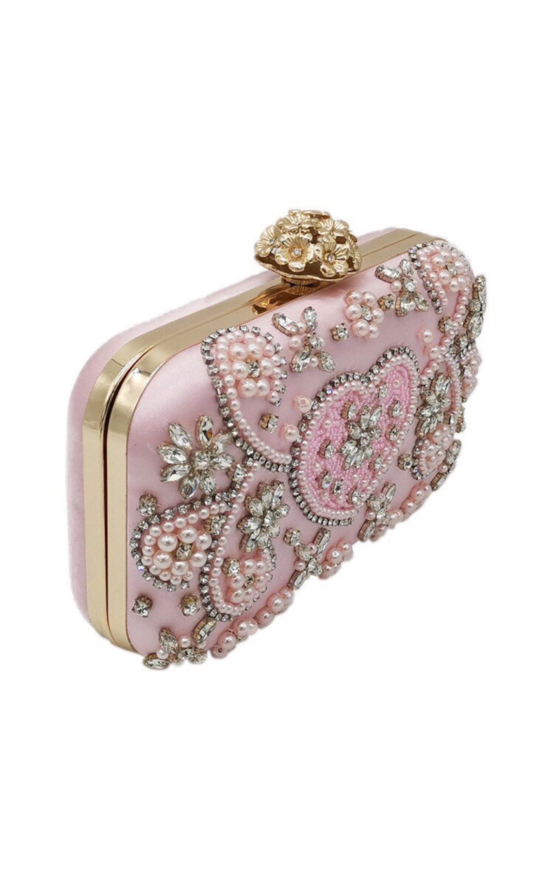 Rhinestone and Faux Pearl Handbeaded Clutch Pink Clutch Etsy