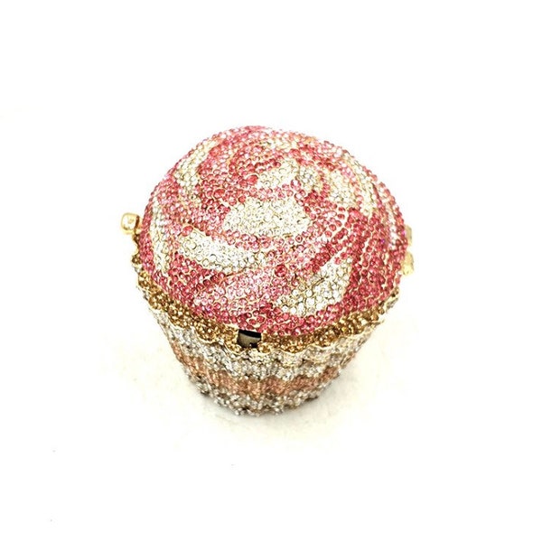 Cupcake crystal clutch, Fun crystal clutch, Party clutch, Pink flower frosting cupcake crystal clutch, Crystal clutch, Retro and kitsch