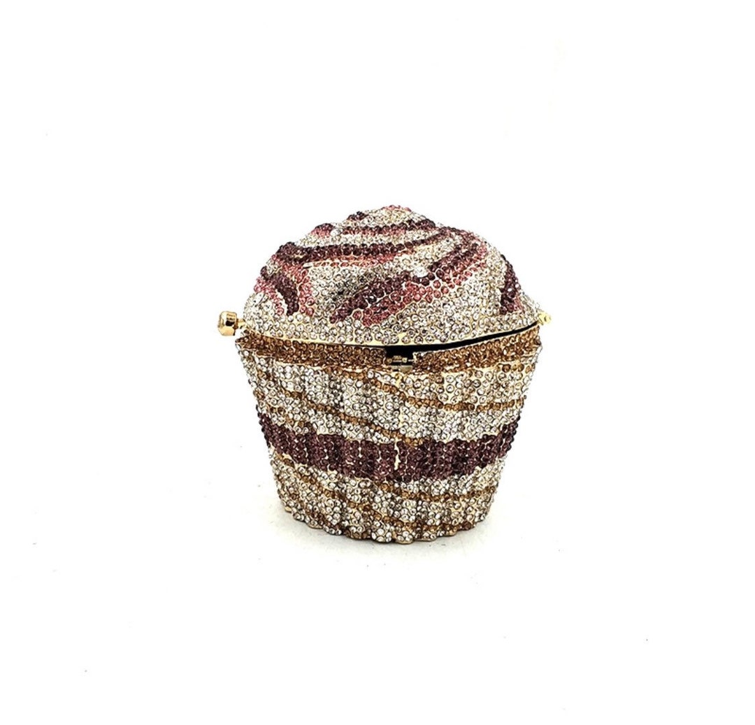 Retro and Kitsch Cupcake Crystal Clutch, Pink and Purple Crystal