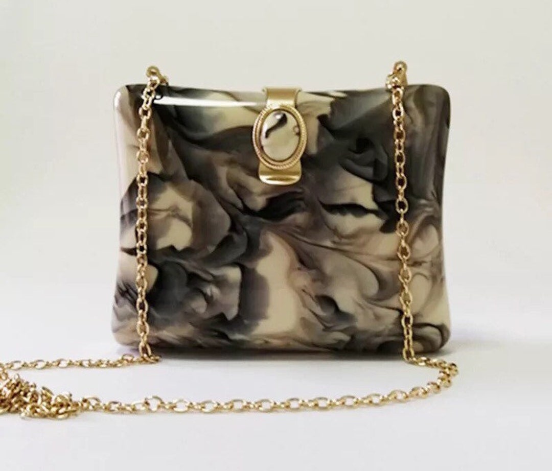 Vintage Inspired Marbling Print Acrylic Clutch With the Metal Chain ...
