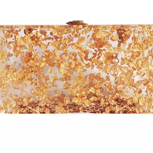 Bridal wedding clutch, Gold foil confetti acrylic resin clutch, Gold foil acrylic clutch, Transparent acrylic clutch, Party clutch