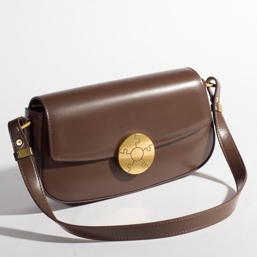 Genuine cowhide leather bag, Vintage inspired leather bag, shops Leather shoulder bag, Cross leather bag, Brown leather bag, Gold lock leather bag