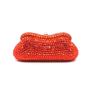 Spike orange crystal rhinestone clutch, Orange diamond clutch, Pouch shape crystal clutch, Bridal wedding clutch, Evening party clutch