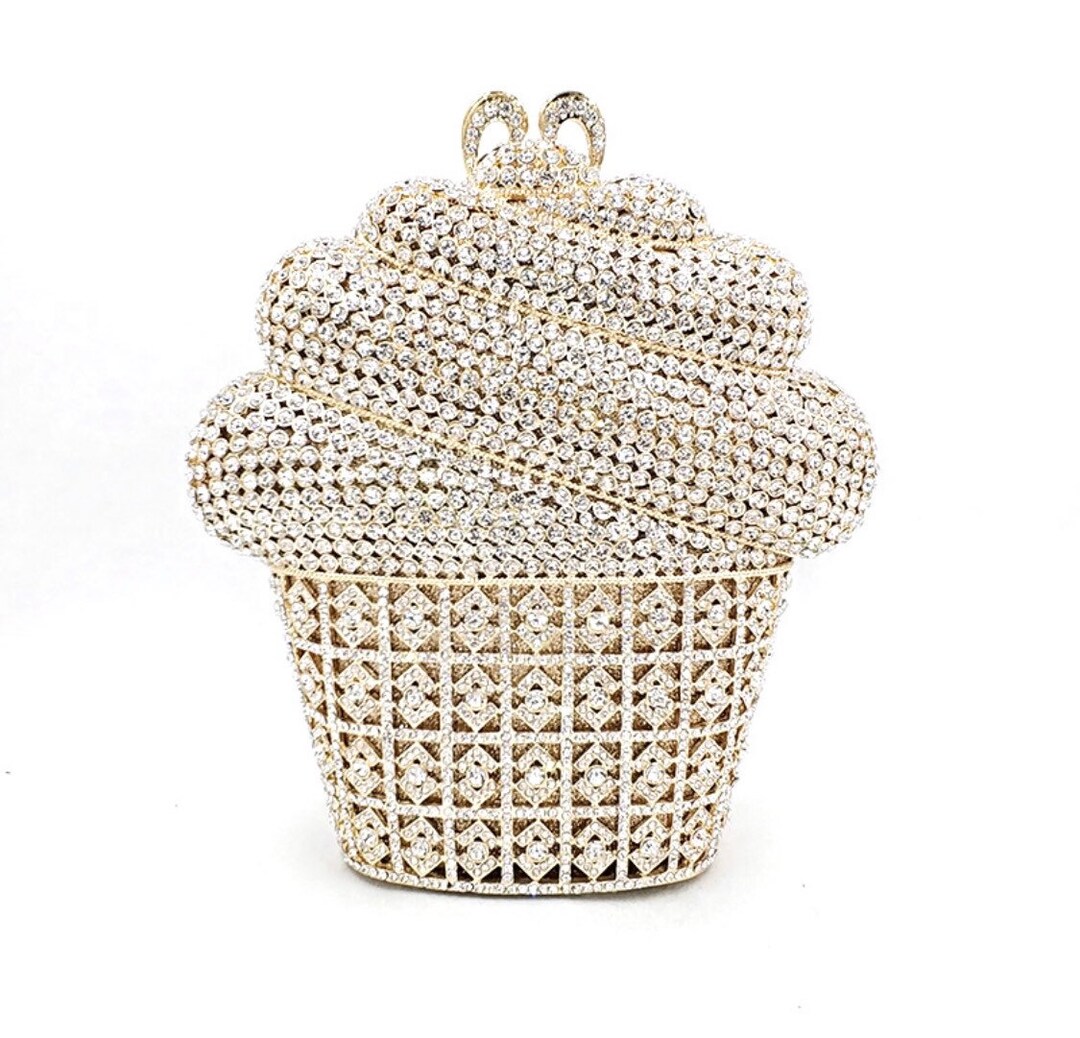 Cupcake Crystal Clutch, Silver Crystal Cupcake Clutch, Fun Crystal