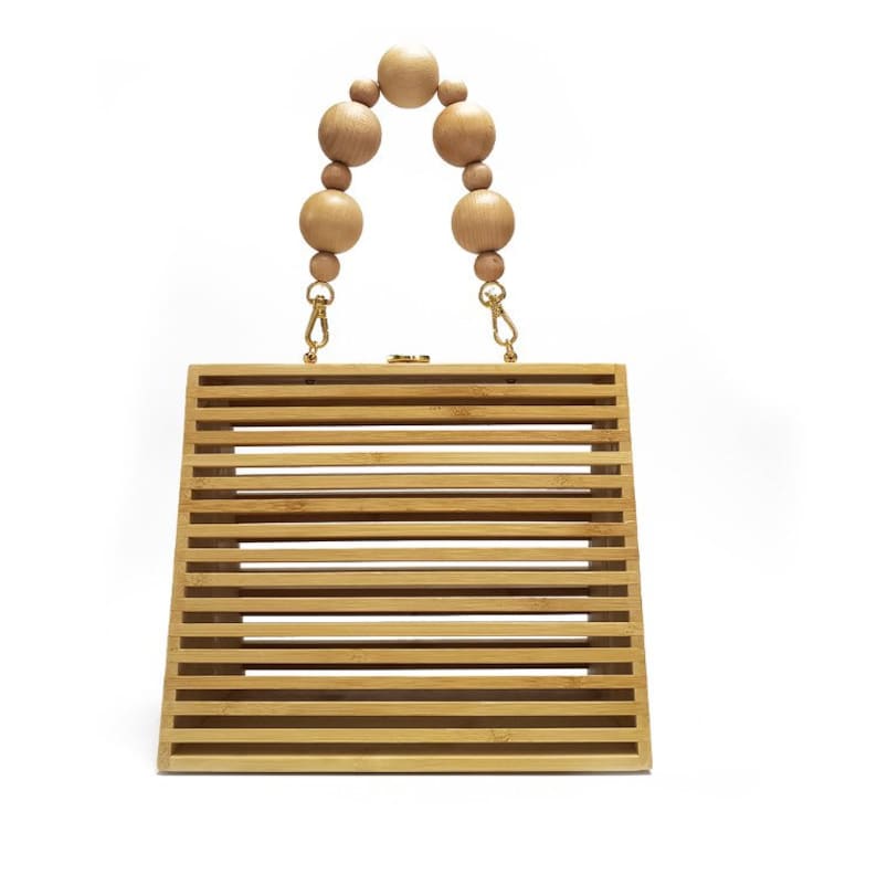 Round bamboo ball strap Handmade hollow out bamboo wooden tote bag