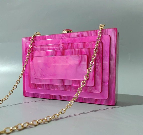 Fuchsia Pink Acrylic Clutch Pearlescent Pink Acrylic Clutch 3D
