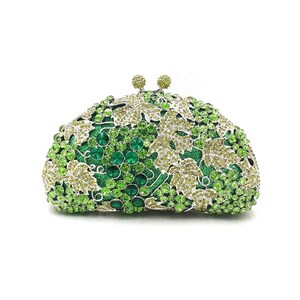 Grape vine hollow out crystal rhinestone clutch, Green grape crystal clutch, Fruity crystal clutch, Green crystal clutch, Party clutch