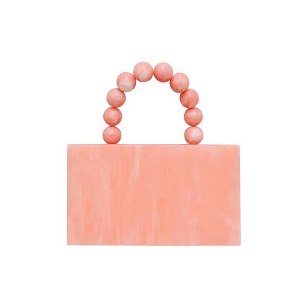 Peach acrylic tote bag with the ball strap, Peach pink acrylic clutch, Vintage-inpired tote bag with the metal chain, Bridal clutch