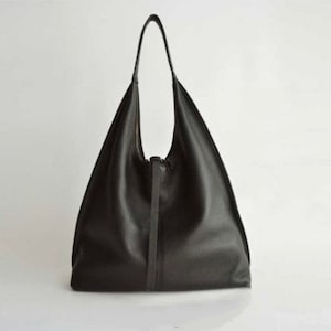 Genuine cowhide leather hobo shoulder bag, Large hobo bag, Slouchy leather hobo bag, Leather shoulder bag, Black hobo bag