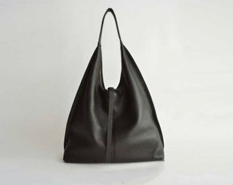 Echte koeienhuid lederen hobo schoudertas, grote hobo tas, Slouchy leren hobo tas, lederen schoudertas, zwarte hobo tas