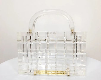 TOP A+++ Lucite square cut tote bag. Transparent lucite tote clutch, Clear transparent clutch, Bridal wedding clutch, Party clutch