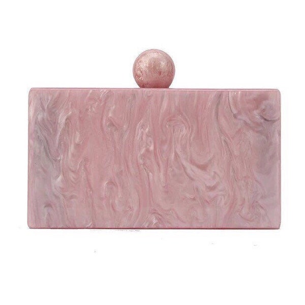 Pink pearlescent acrylic clutch with the metal gold chain, Bridal party clutch, Baby shower clutch, Evening clutch