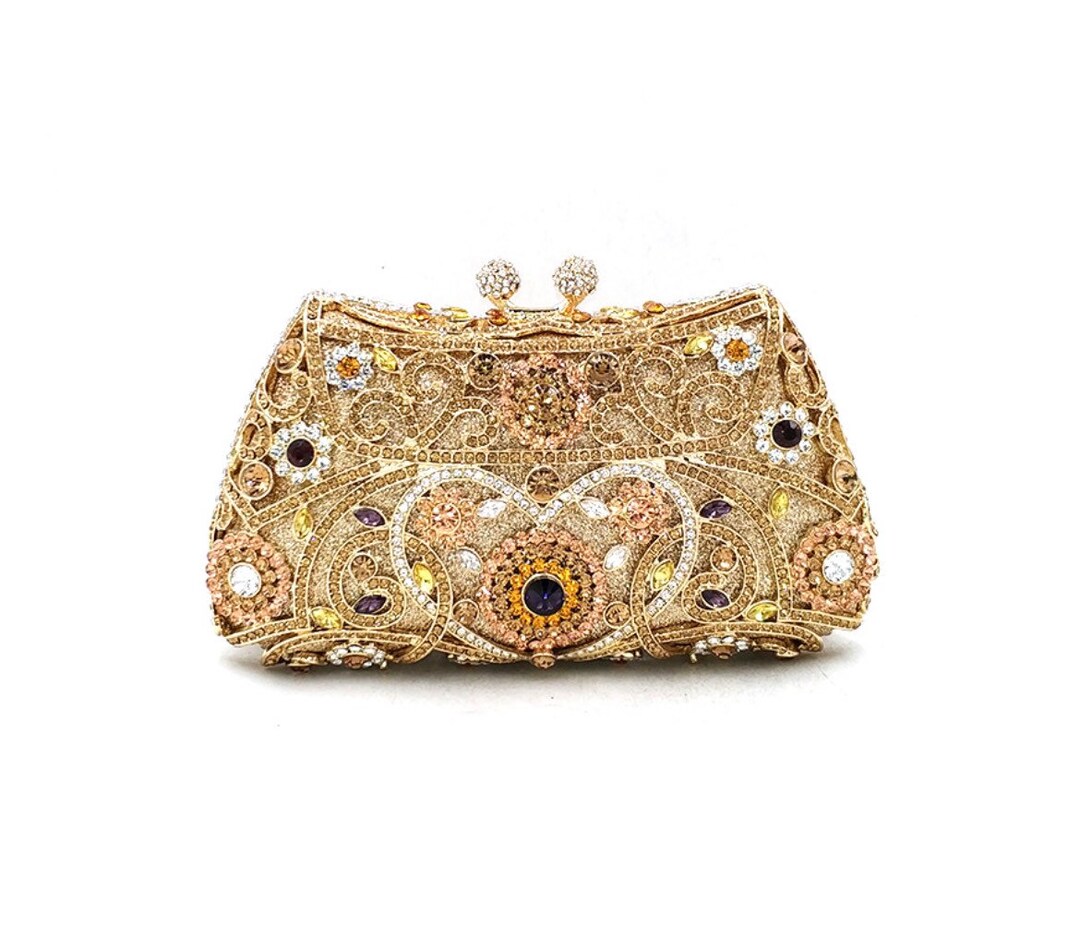 Bridal Wedding Clutch, Heart Hollow Out Crystal Rhinestone Pouch Clutch