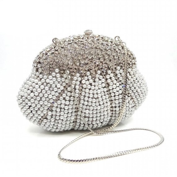 Bridal wedding purse clutch Faux pearl and crystal | Etsy