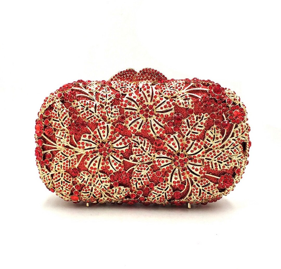 Red Crystal Rhinestone Floral Clutch Floral Pattern Red - Etsy