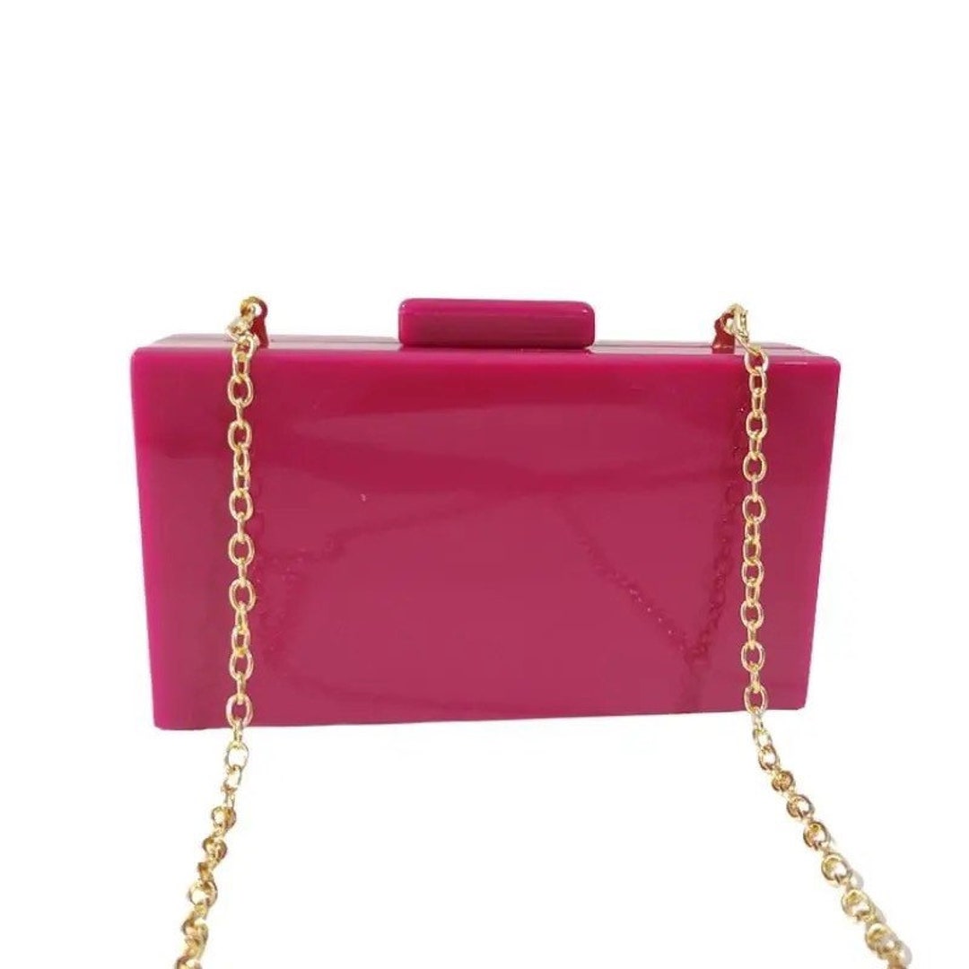Solid Magenta Clutch With the Gold Chain, Plain Magenta Acrylic Clutch