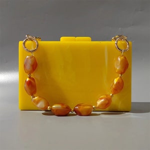 Tuscan yellow acrylic clutch with the bead chain, Tuscan yellow clutch, Bridal wedding clutch, Evening clutch, Party clutch