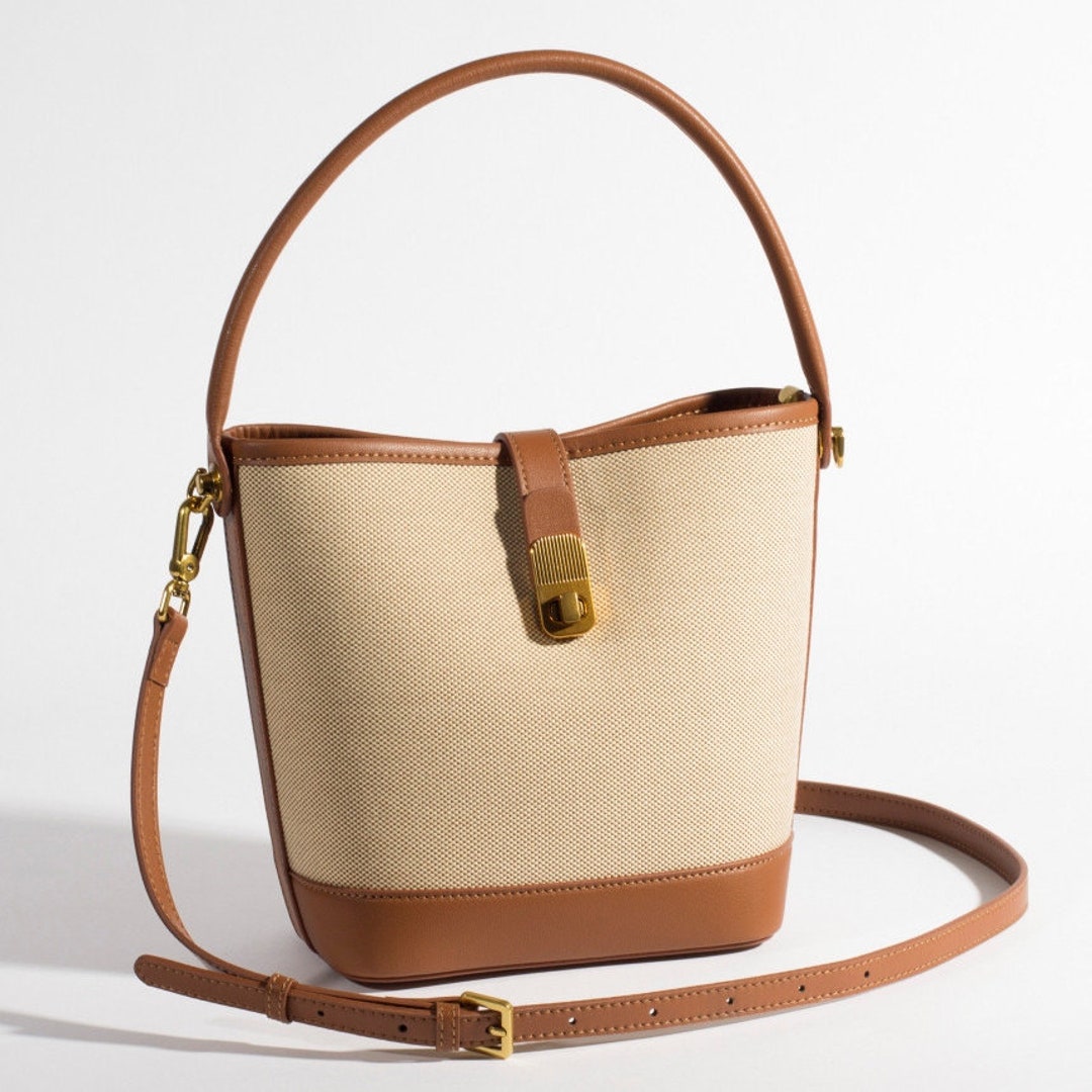 Vintage Cowhide Genuine Leather Bucket Tote