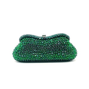 Spike green crystal rhinestone clutch, Green diamond clutch, Pouch shape crystal clutch, Bridal wedding clutch, Evening party clutch