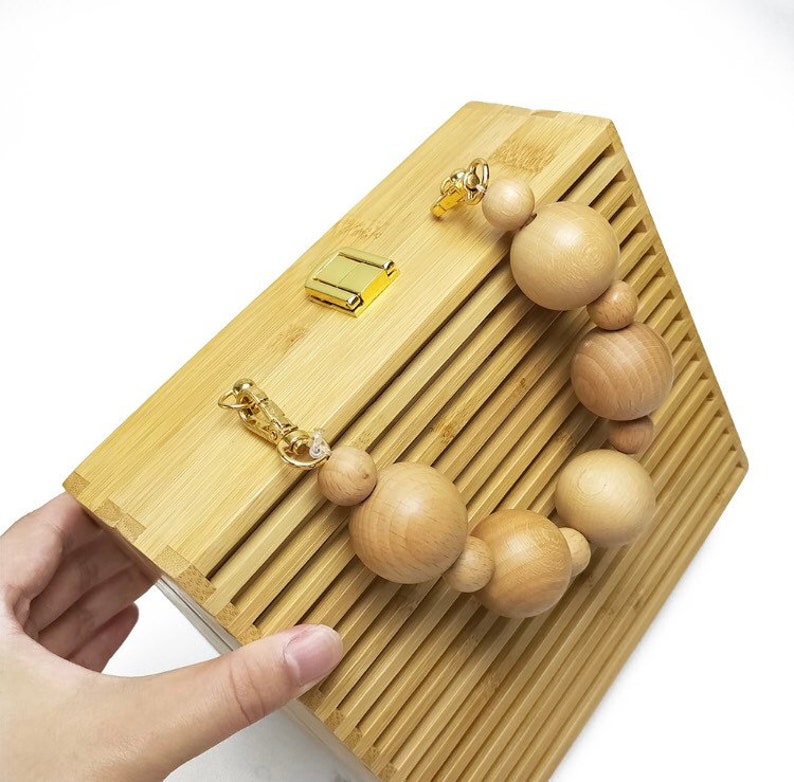 Round bamboo ball strap Handmade hollow out bamboo wooden tote bag