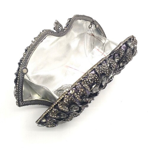 Shops Grayish black crystal rhinestone flower petal clutch, Flower petal crystal clutch, Grayish crystal diamond clutch, Evening party clutch