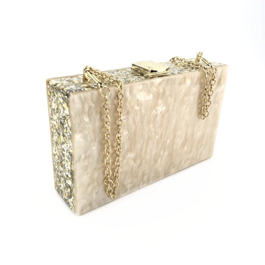 Pearl Beige and Gold Glitter Acrylic Clutch With the Gold - Etsy