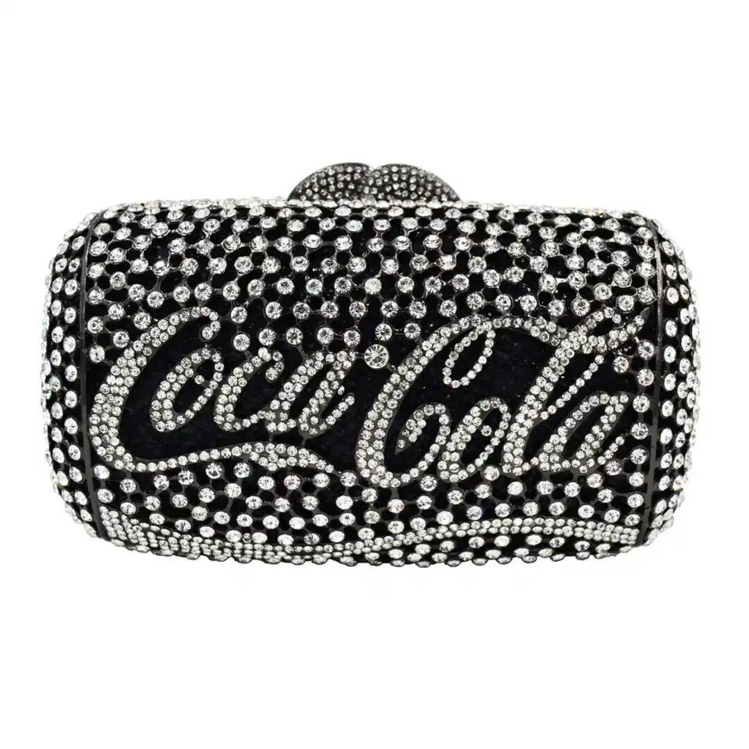 Retro and Kitsch Coca Cola Crystal Clutch, Silver Crystal Rhinestone