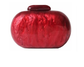 Pearl red oval shape acrylic clutch, Red pearlescent marbled acrylic clutch, Pearlescent oval clutch, Evening Clutch, Party clutch