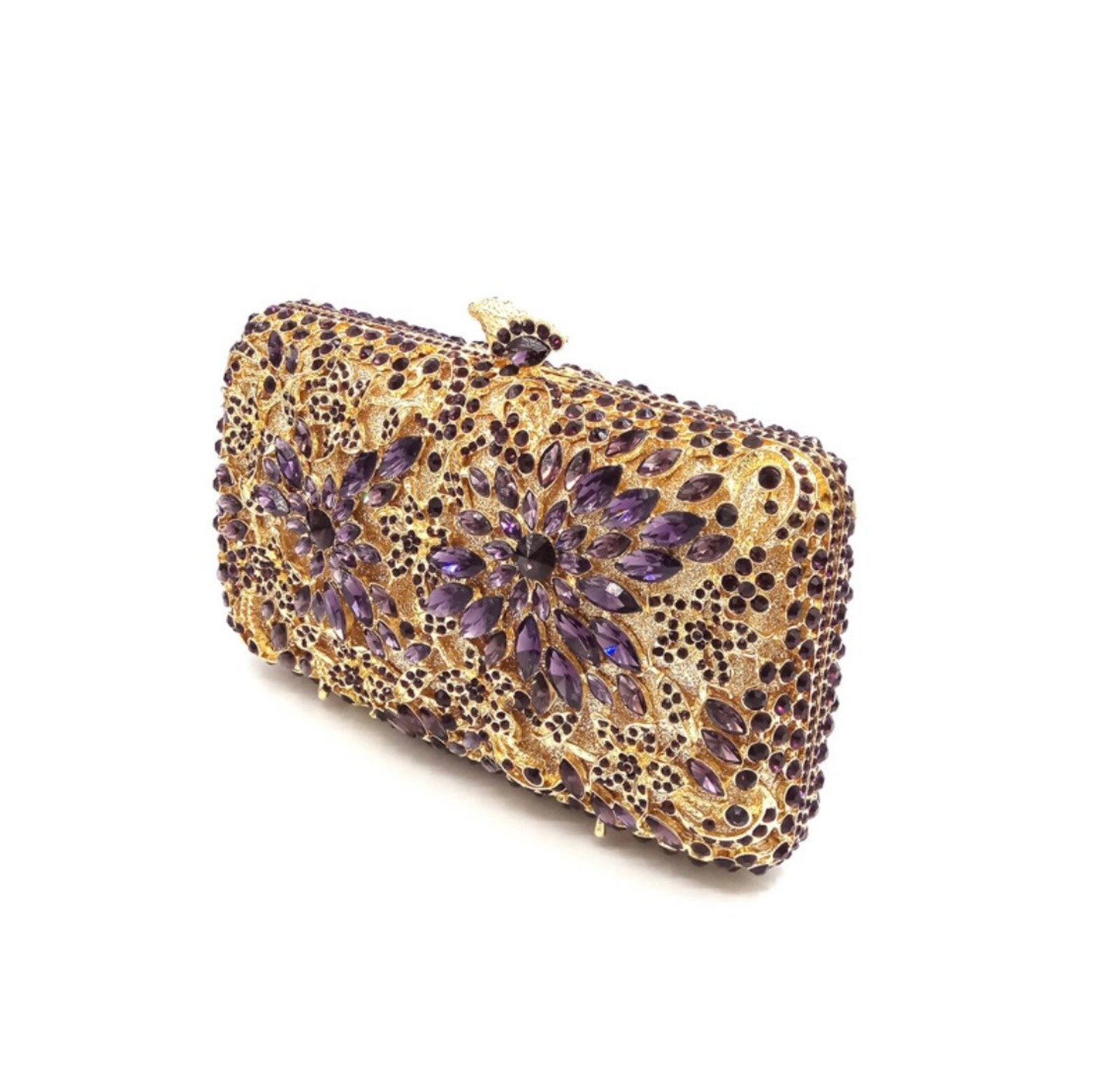 Bridal Wedding Clutch Flower Hollow Out Purple Crystal Etsy UK