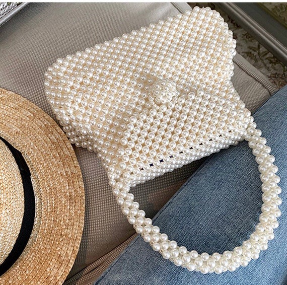 Pearl beaded shop tote bag