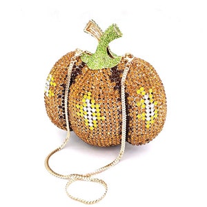 Orange brown crystal pumpkin clutch, Pumpkin crystal clutch, Handmade crystal clutch, Fun crystal clutch, Jack O lantern mini pumpkin clutch