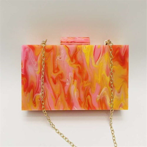 Pearl Red Acrylic Clutch With the Gold Chain Solid Red Etsy