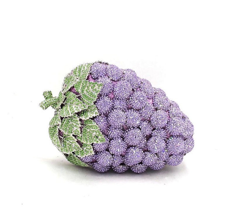 Retro and kitsch, Purple grapes crystal clutch, Fruity crystal clutch, Handmade crystal clutch, Fun crystal clutch, Party clutch image 1