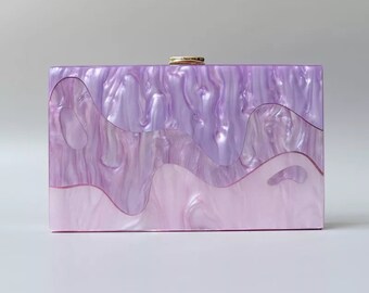 Abstract pattern acrylic clutch, Baby pink and lilac purple acrylic clutch, Bridal wedding clutch, Baby shower clutch, Party clutch