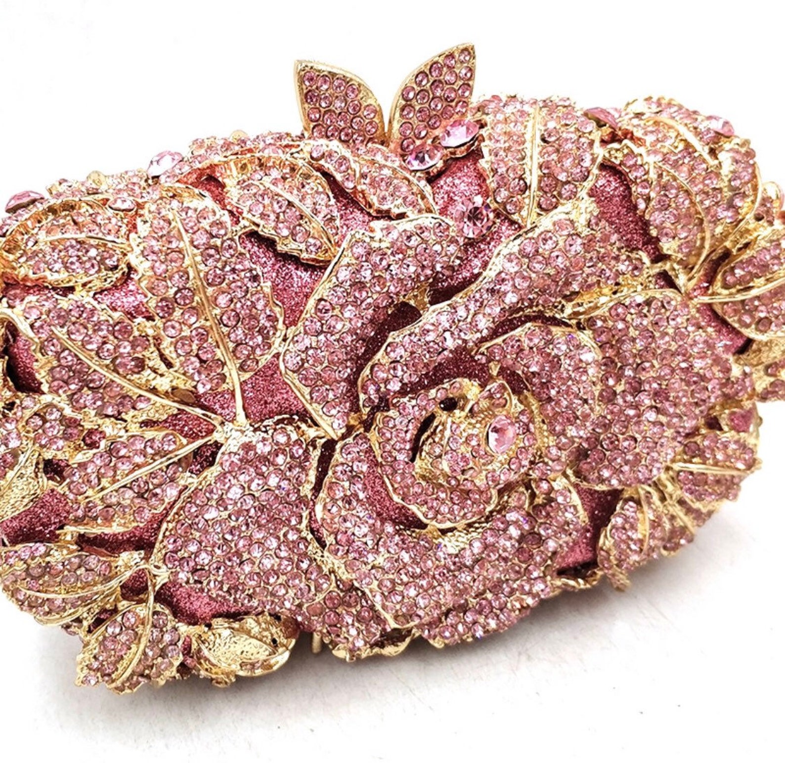 Bridal Wedding Clutch Rose Crystal Rhinestone Clutch Pink Etsy