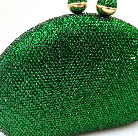 Emerald Green Crystal Clutch with The Detachable Chain, Bridal Wedding Clutch, Party Clutch, Evening Clutch