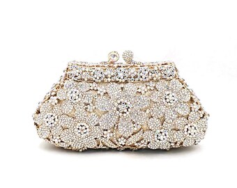 Bridal wedding clutch, AB crystal rhinestone floral clutch, Party clutch, Crystal evening clutch, Floral crystal clutch