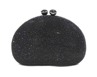 Black crystal clutch with the detachable chain, Bridal wedding clutch, Party clutch, Evening clutch