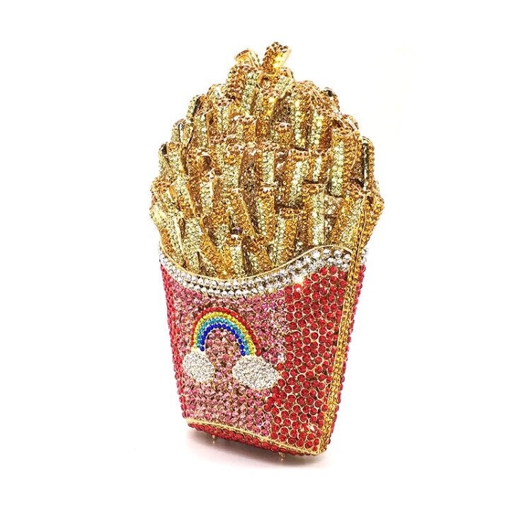 Retro and Kitsch French Fries Crystal Clutch, Fun Crystal Clutch, Party Clutch, Red Crystal Clutch