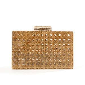 Geometrical hollow out rattan & acrylic clutch,  Rattan with acrylic clutch, Punched acrylic clutch, Summer acrylic clutch