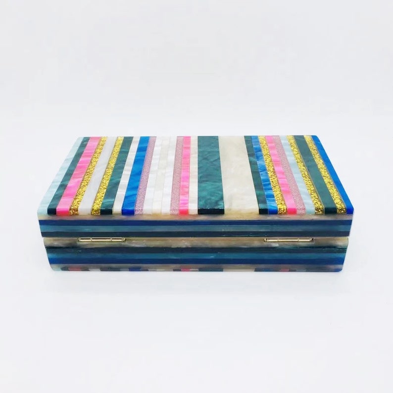 Multicolored striped acrylic clutch, Multicolored acrylic clutch, Pearlescent striped clutch, Retro clutch, Party clutch, Evening clutch image 5