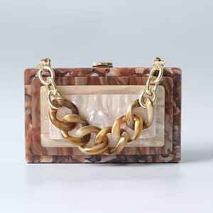 Brown camouflage acrylic clutch, Three dimensional rectangular acrylic clutch, Brown acrylic clutch, Party clutch, Evening clutch