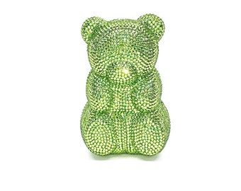 Retro and kitsch teddy bear lime crystal clutch, Teddy bear clutch, Lime crystal bear clutch, Fun crystal clutch, Baby shower clutch