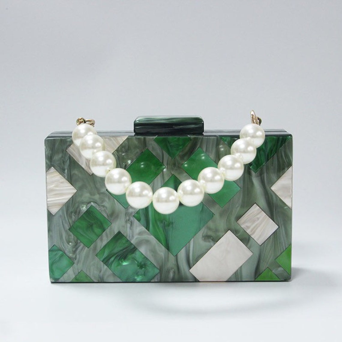 Hunter Green Acrylic Clutch With the Faux Pearl Bead Strap Etsy