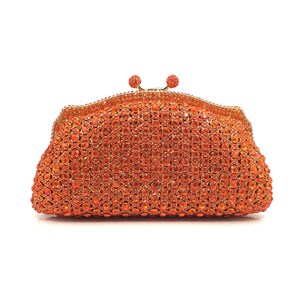 Orange crystal rhinestone diamond pattern clutch, Orange crystal clutch, Bridal wedding clutch, Party clutch, Crystal evening clutch