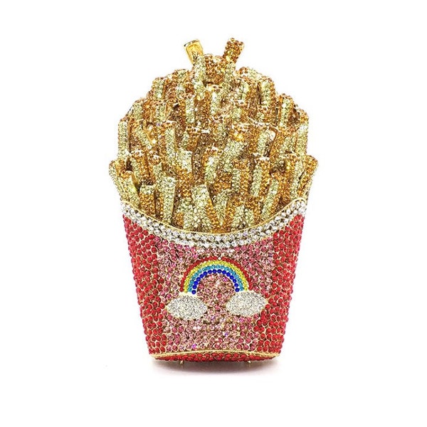 Retro and kitsch french fries crystal clutch, Fun crystal clutch, Party clutch, Red crystal clutch